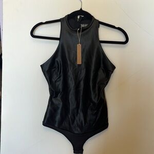 Skims leather thong bodysuit